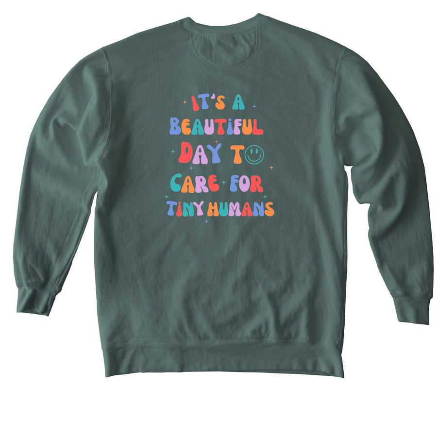 Le Bonheur Retro, a Blue Spruce Comfort Colors Crewneck Sweatshirt (back-view)