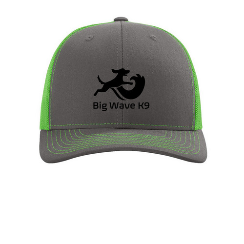 Big Wave K9 - Trucker Hat, a Charcoal/ Neon Green Printed Snapback Trucker Cap