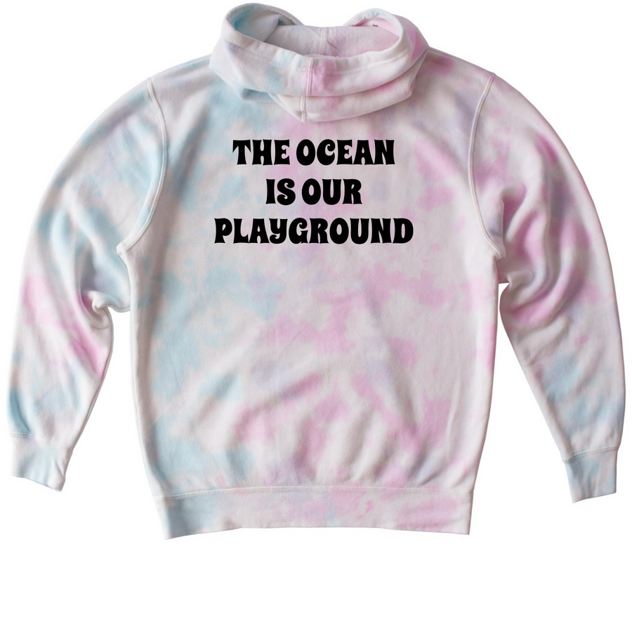 Heart of Surfing-Ocean Playground Backside LY, a Cotton Candy Youth Tie Dye Pullover Hoodie (back-view)