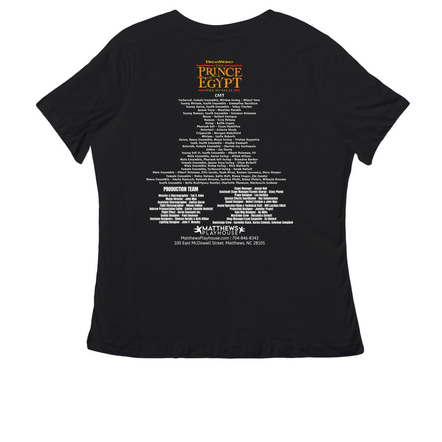 The Prince of Egypt The Musical, a Black Women's Relaxed V-Neck Tee (back-view)