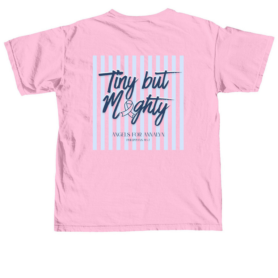 Tiny But Mighty - Blue Stripe, a Blossom Comfort Colors Unisex Tee (back-view)