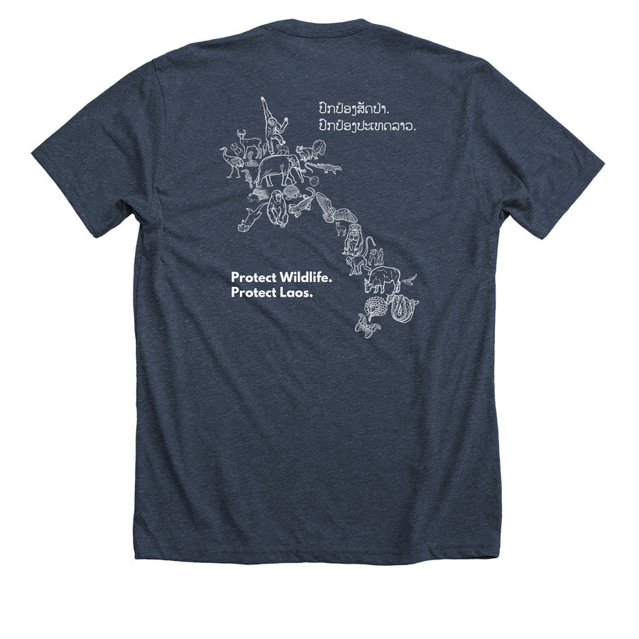 Lao Wildlife (White Logo)&nbsp;, a Heather Midnight Navy Premium Unisex Tee (back-view)