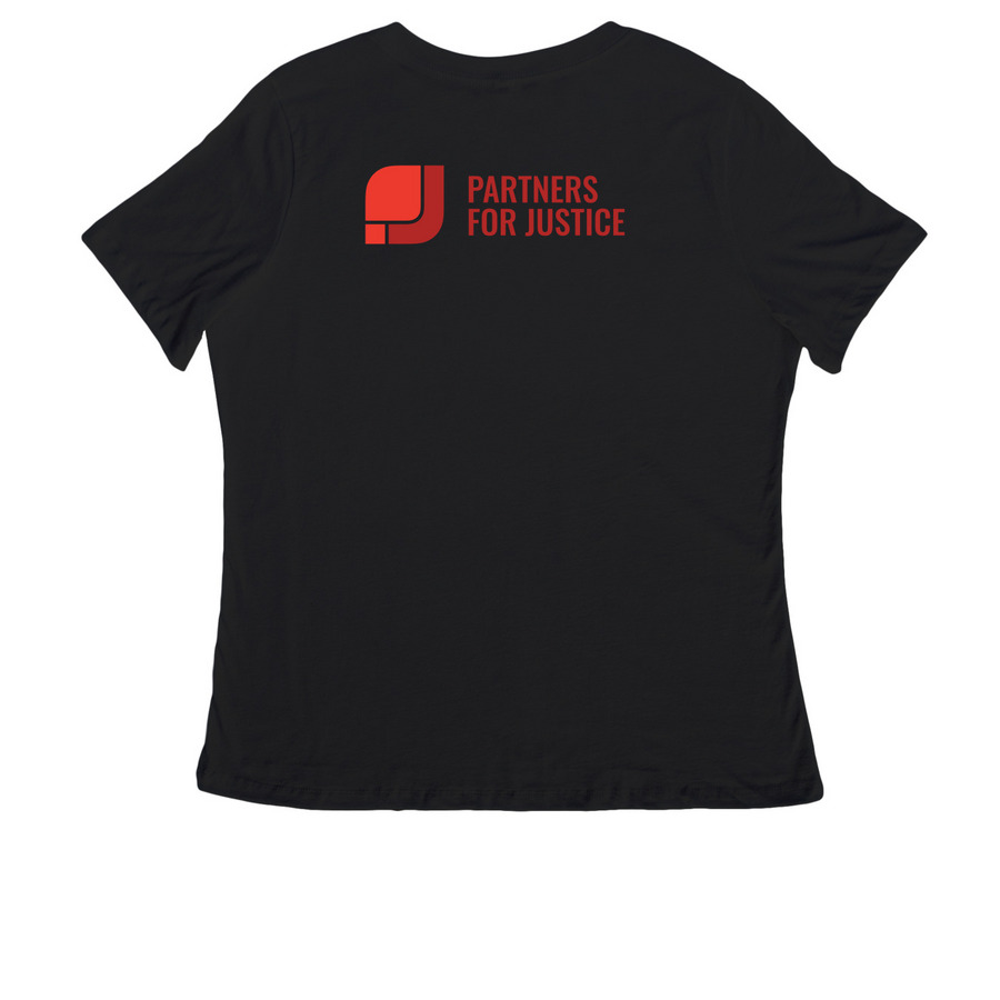 THE CYCLE, a Black Women's Relaxed V-Neck Tee (back-view)