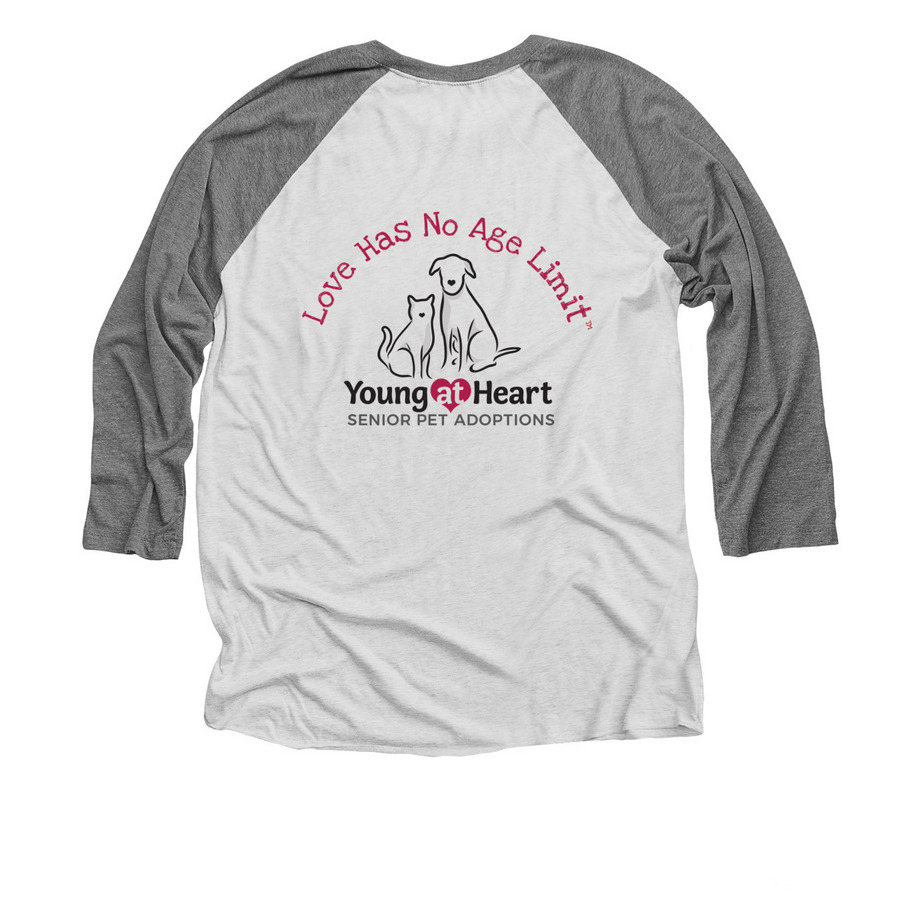 NEW&nbsp; VERSION Love Has No Age Limit?, a Premium Heather and Heather White 3/4 Sleeve Baseball Tee (back-view)