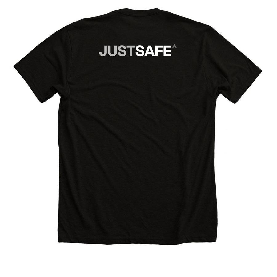 Safety that lasts. Justice that heals., a Solid Black Blend Premium Unisex Tee (back-view)