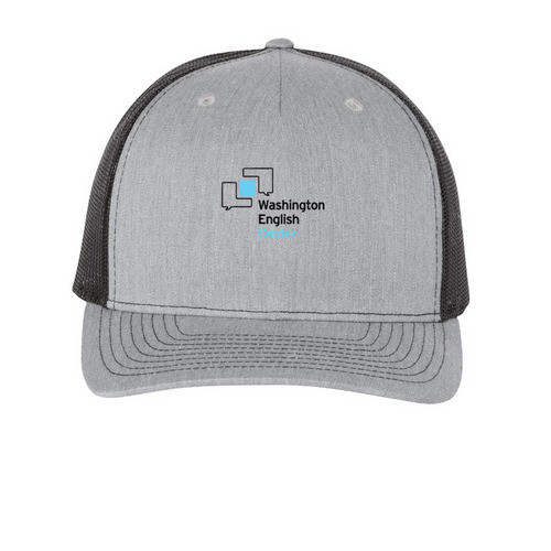 WEC Trucker Hat, a Heather Grey/ Black Printed Five-Panel Trucker Cap