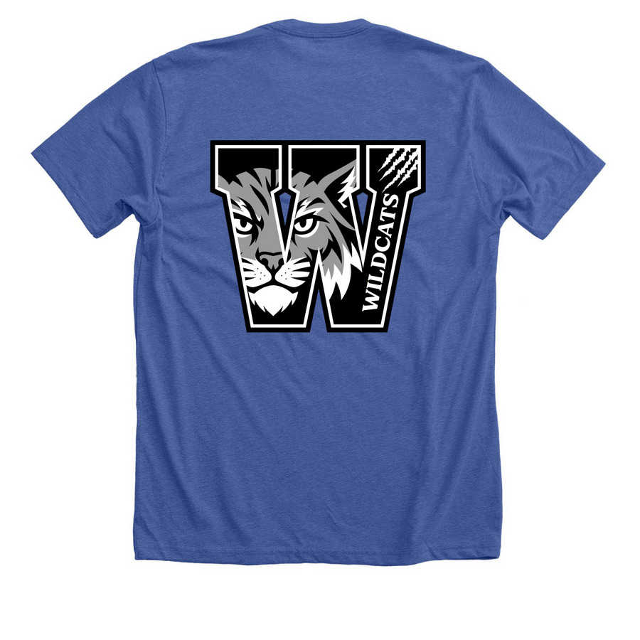 Wildcats Double Design Tops, a Solid True Royal Premium Unisex Tee (back-view)