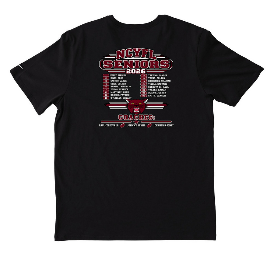 Senior Football Roster, a Black Nike Dri-FIT Jersey Blend Performance Tee (back-view)