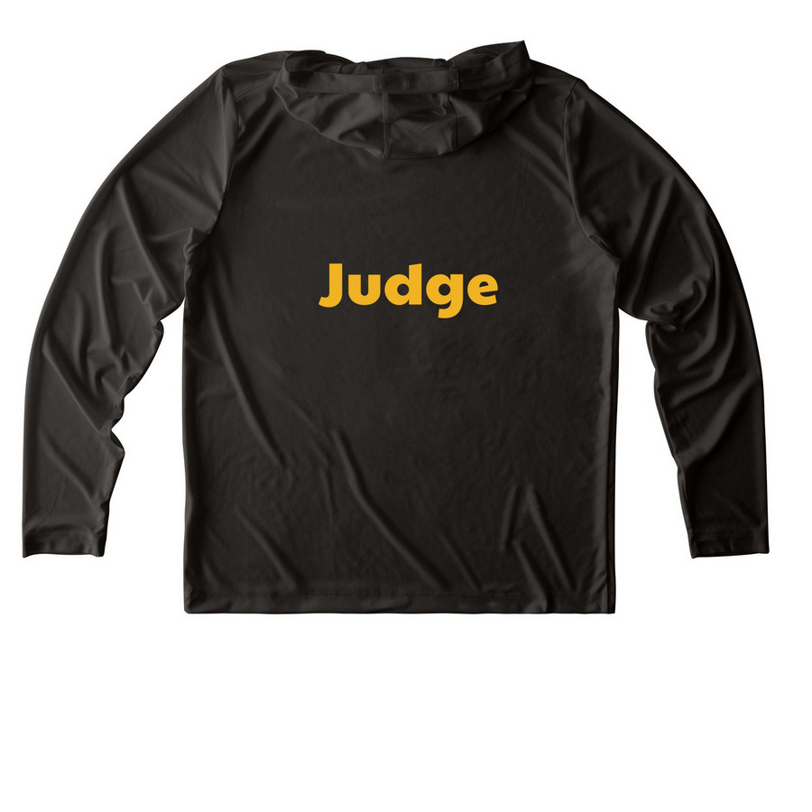 DDD Judge, a Black UV Performance Long Sleeve Hoodie (back-view)