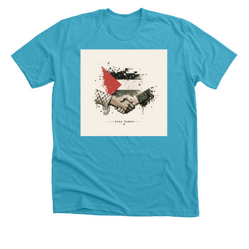 Stay Human, a Heather Aqua Premium Unisex Tee