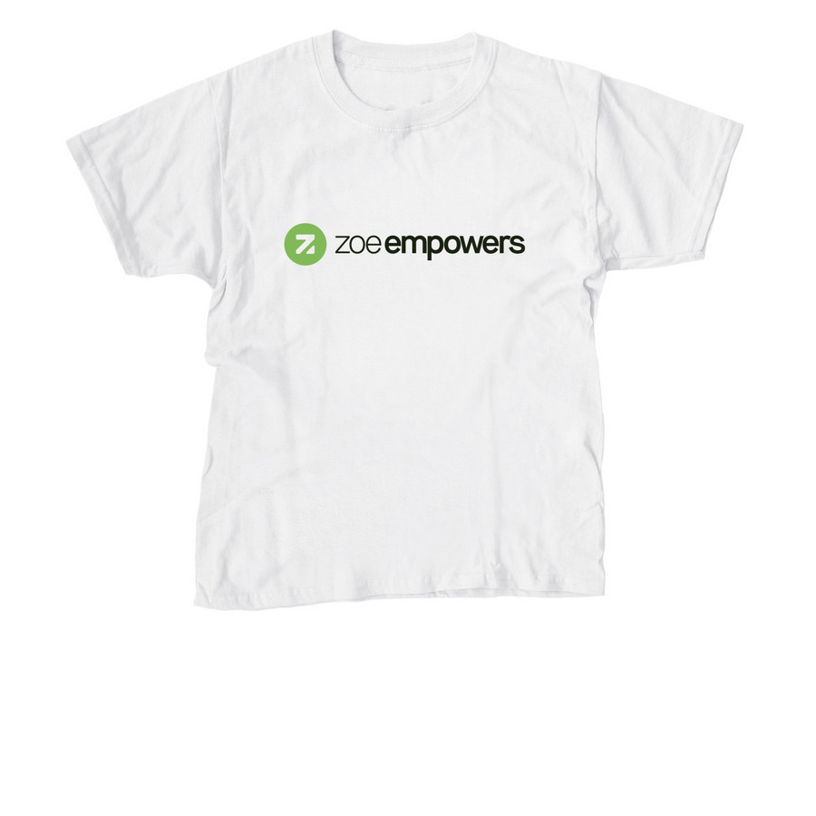 Zoe Empowers Logo (White), a White Youth Unisex Tee