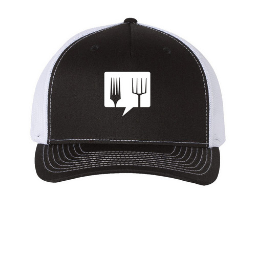 Black and White Caps, a Black/ White Printed Five-Panel Trucker Cap