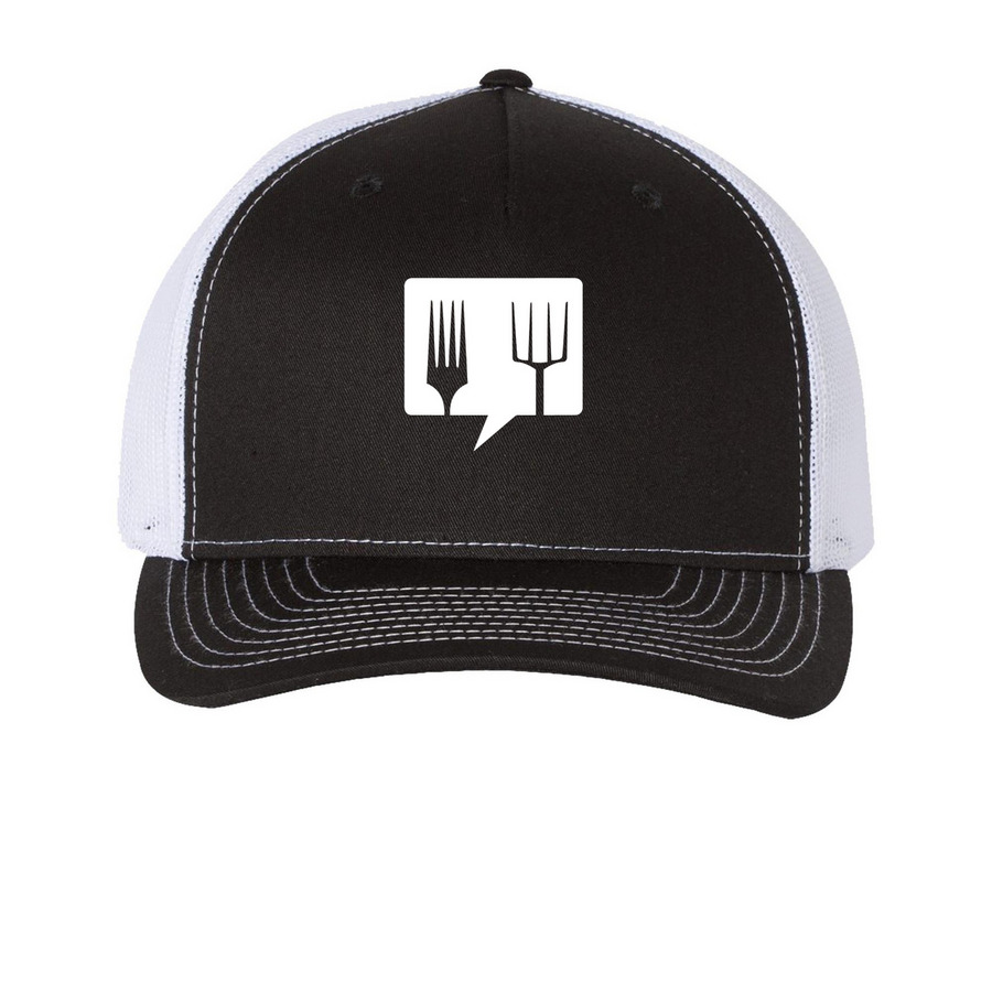 Black and White Caps, a Black/ White Printed Five-Panel Trucker Cap