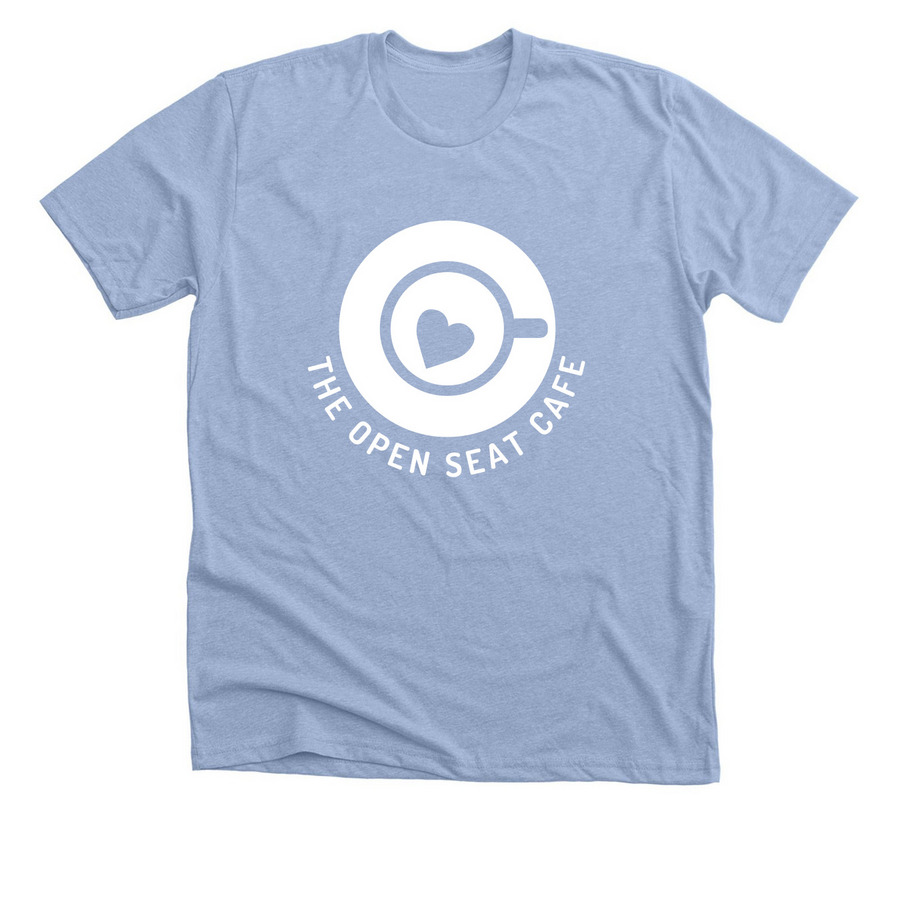 The Open Seat Cafe, a Heather Baby Blue Premium Unisex Tee