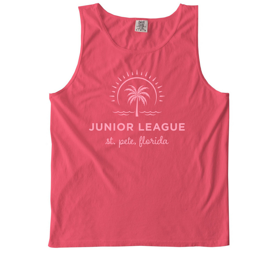JLSP Sunshine City Palm Tree, a Watermelon Comfort Colors Tank Top