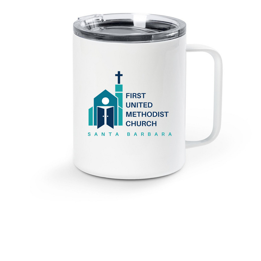 FUMCSB Travel Mug, a White Stainless Steel Travel Mug