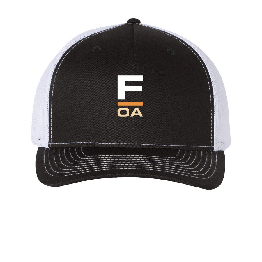 FOA Hats, a Black/ White Printed Five-Panel Trucker Cap