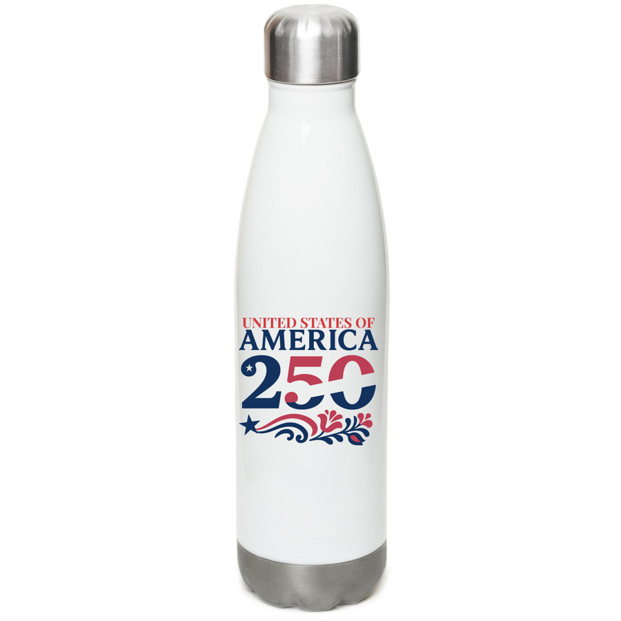 USA 250 Water Bottle, a White Stainless Steel Water Bottle
