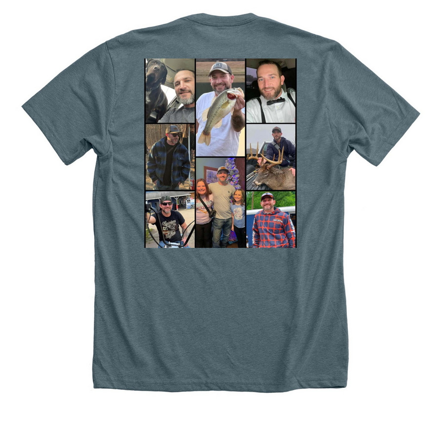 In Honor Of Nate Dowler, a Heather Slate Premium Unisex Tee (back-view)