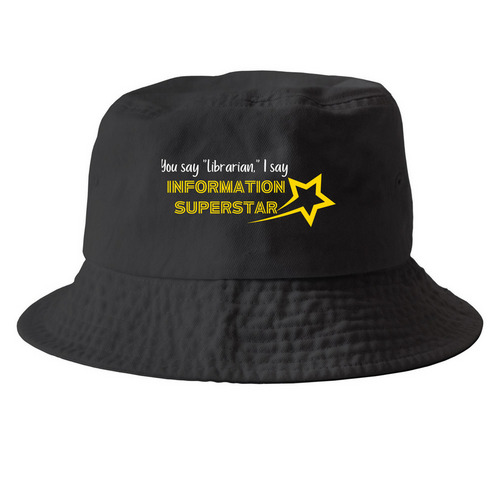 Information Superstar, a Black Printed Bucket Hat