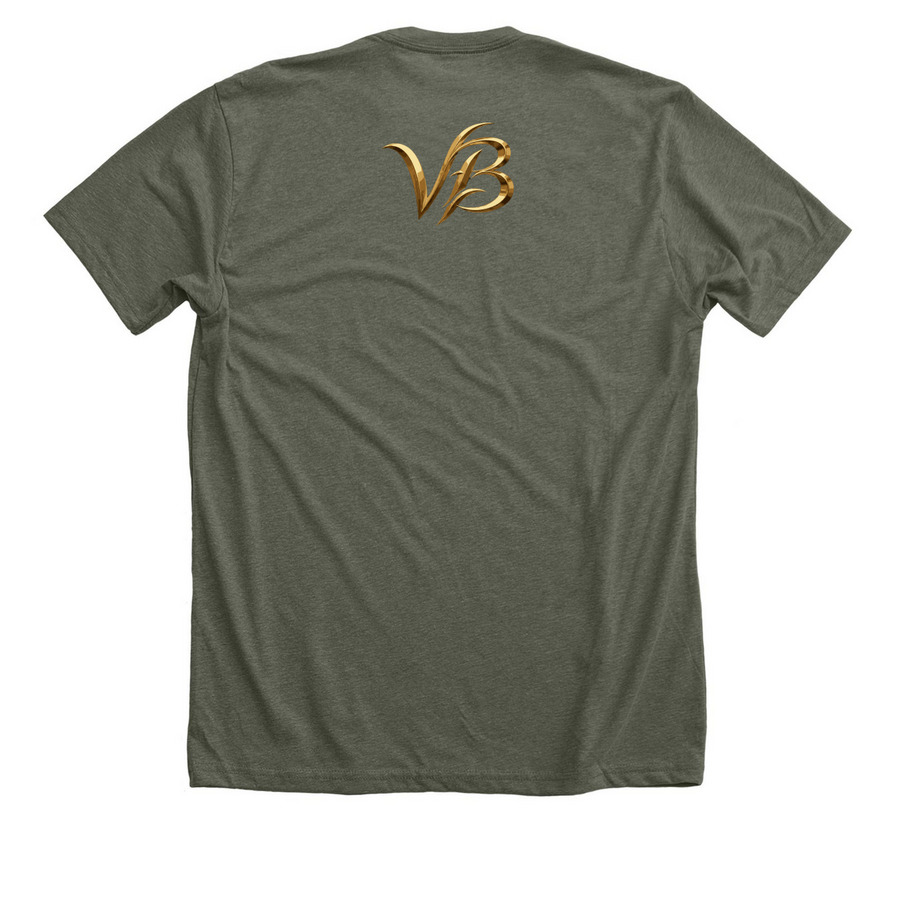 Y.P.O., a Heather Military Green Premium Unisex Tee (back-view)