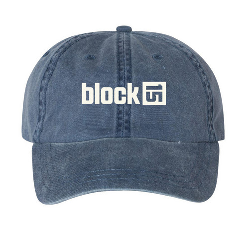 Block 15 Caps - Light Logo, a Navy Printed Pigment Dye Baseball Cap