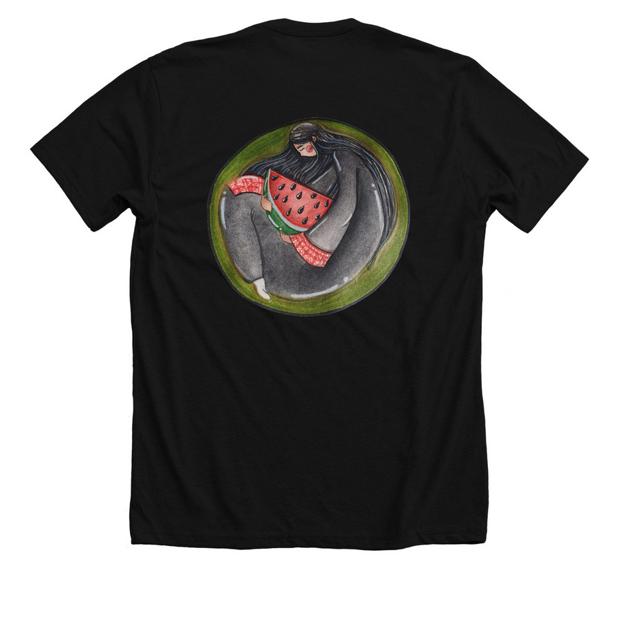 Watermelon Soul, a Solid Black Blend Premium Unisex Tee (back-view)