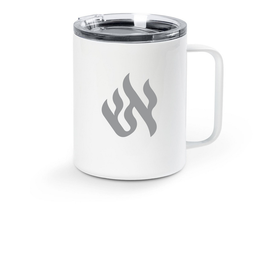 Flame Travel Mug, a White Stainless Steel Travel Mug
