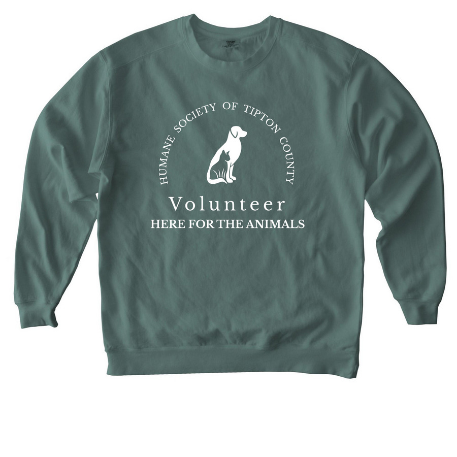 HSTC Volunteers- Here for the Animals-Unisex, a Blue Spruce Comfort Colors Crewneck Sweatshirt