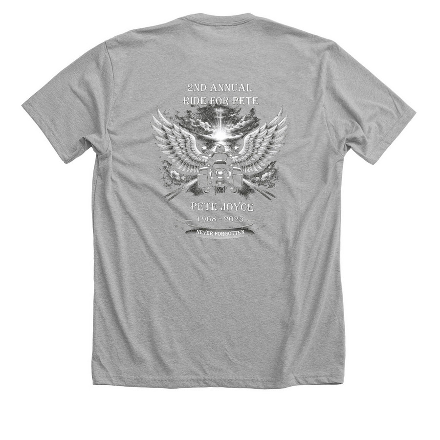 Ride for Pete, a Athletic Heather Premium Unisex Tee (back-view)