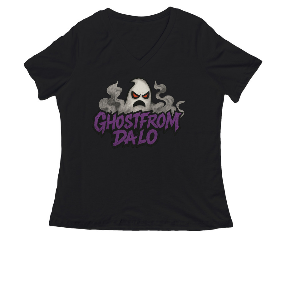 GhostFromDaLo Logo, a Black Women's Relaxed V-Neck Tee