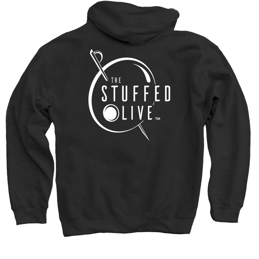 Stuffed Olive Tini Time (Dark Mode), a Black Pullover Hoodie (back-view)