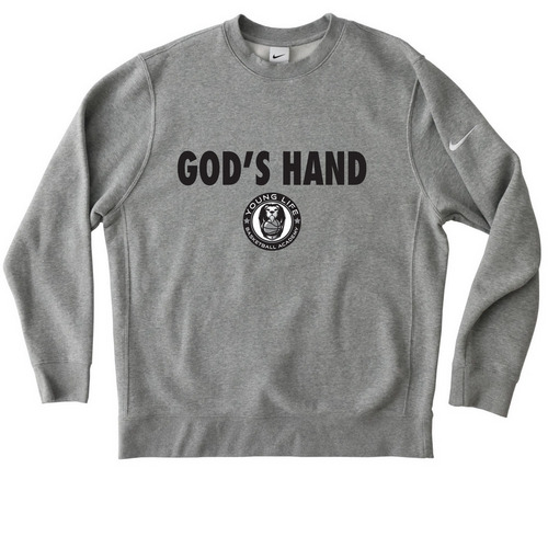 GOD'S HAND (BT), a Dark Grey Heather Nike Club Fleece Crewneck Sweatshirt