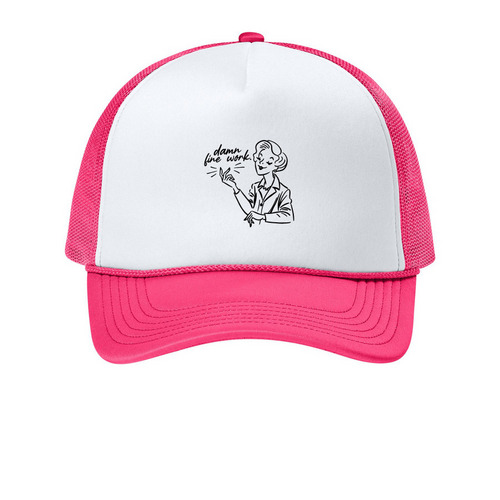 Damn Fine Hat., a White/ Neon Pink Printed Foam Trucker Hat