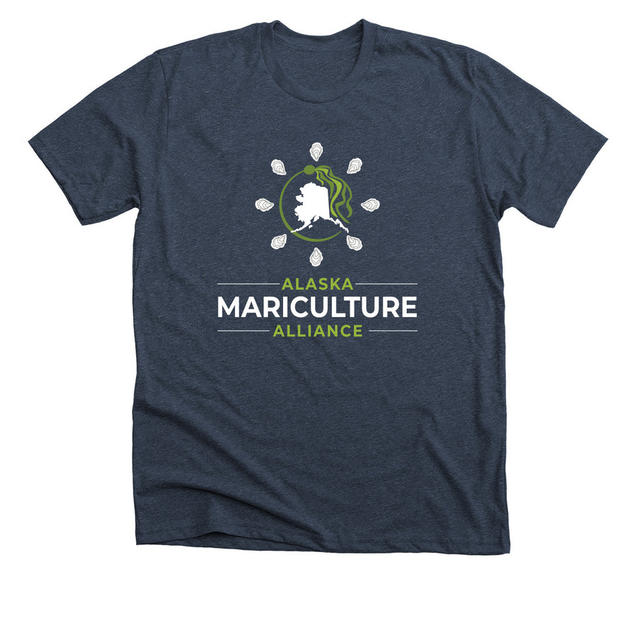 Alaska Mariculture Alliance, a Heather Midnight Navy Premium Unisex Tee