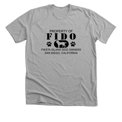 Property of FIDO, a Athletic Heather Premium Unisex Tee