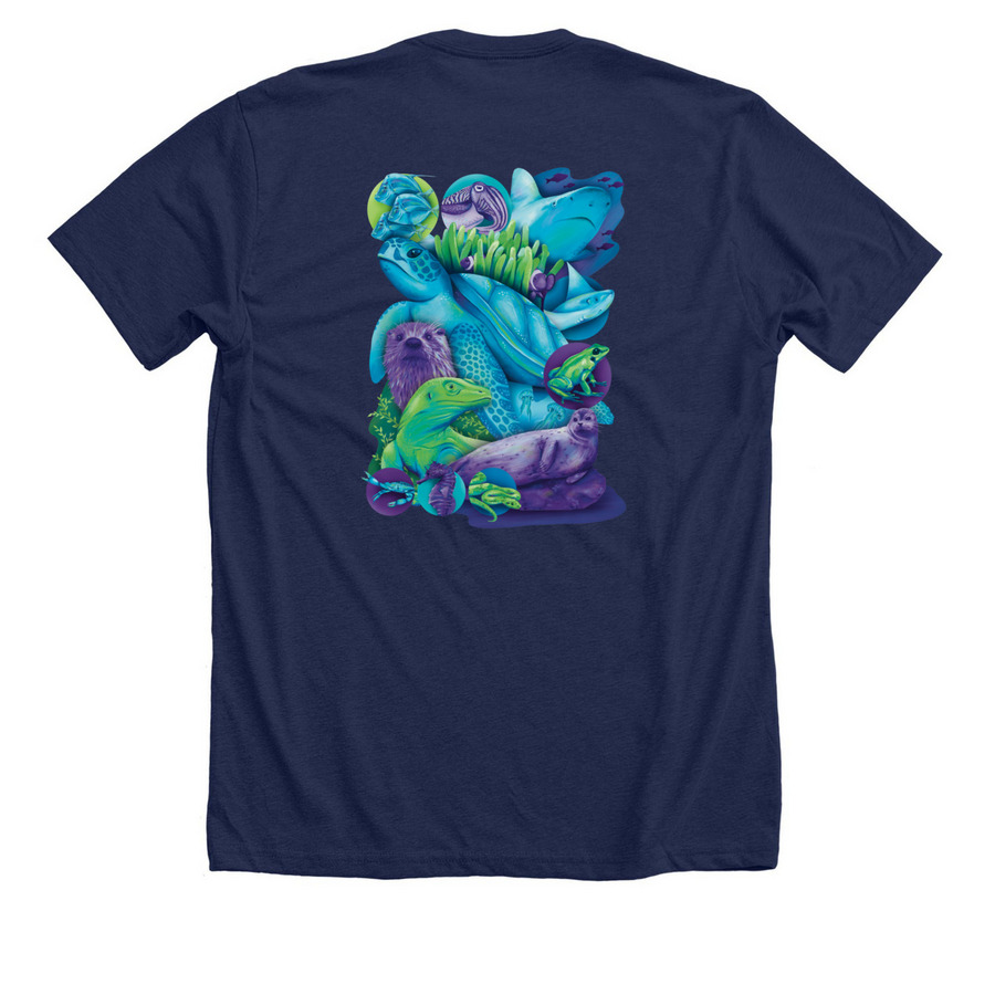 Virginia Aquarium 40th Anniversary, a Solid Navy Blend Premium Unisex Tee (back-view)