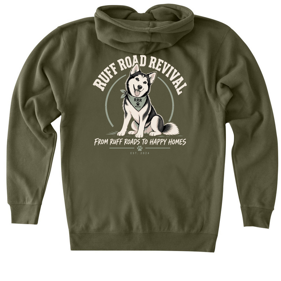 Ruff Road Revival Jackets, a Army Heavyweight Zip Up Hoodie (back-view)