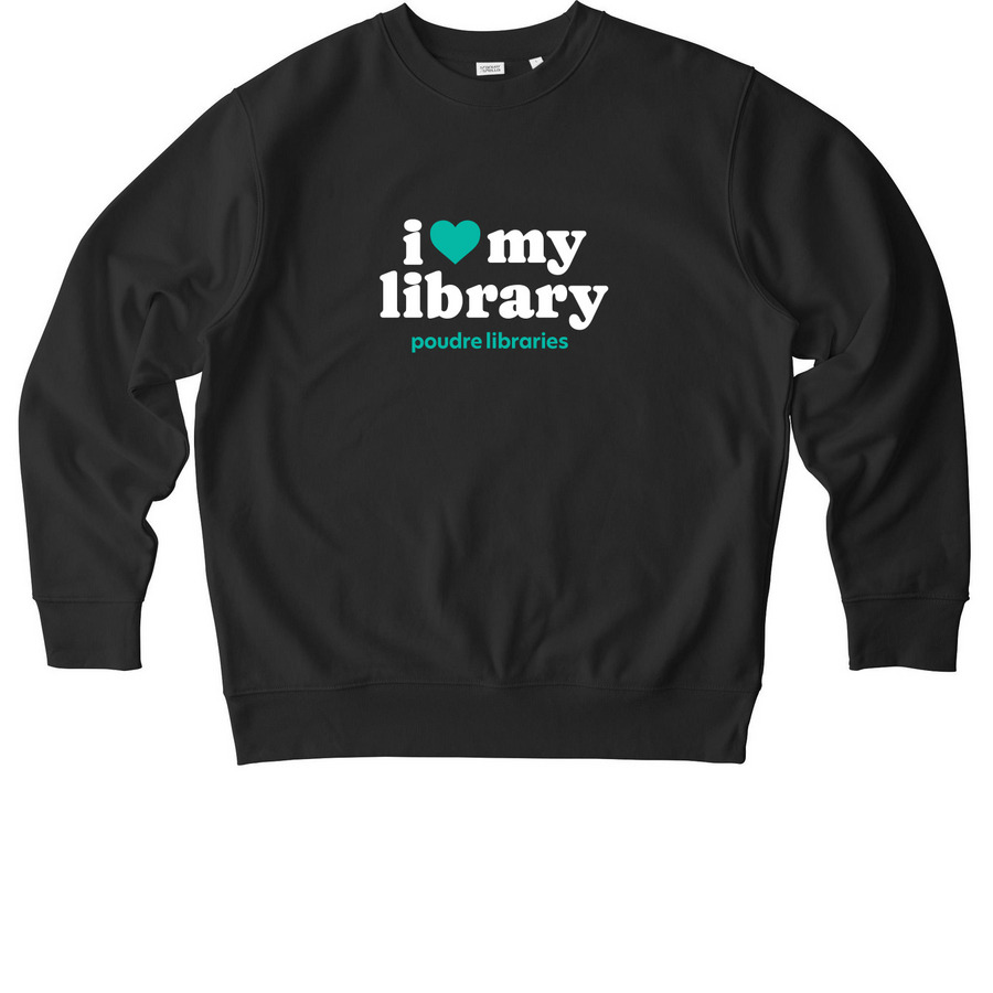 I Love My Library - Aqua, a Black Stanley/Stella Unisex Changer 2.0 Crewneck Sweatshirt