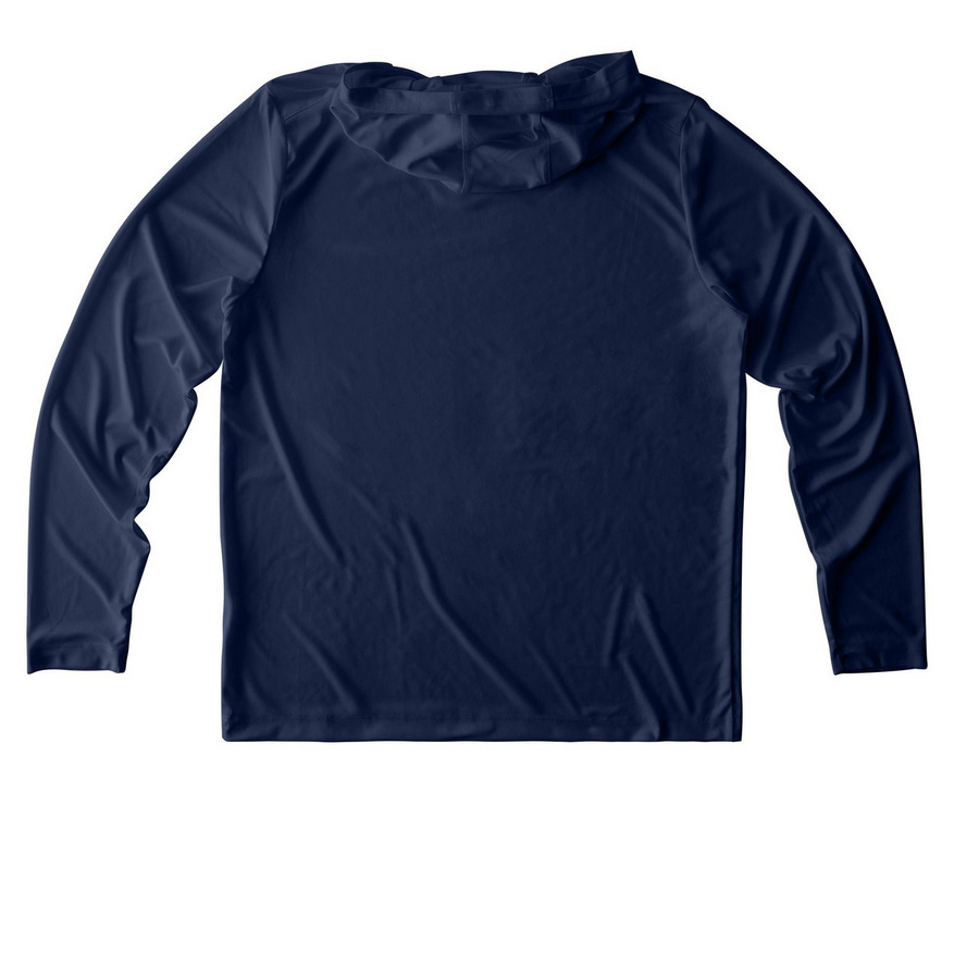 Protect Our Veterans, a True Navy UV Performance Long Sleeve Hoodie (back-view)