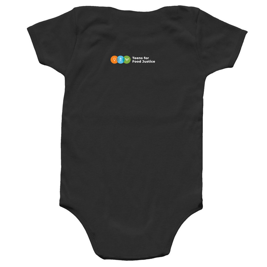 Romaine Calm, a Black Infant Onesie (back-view)