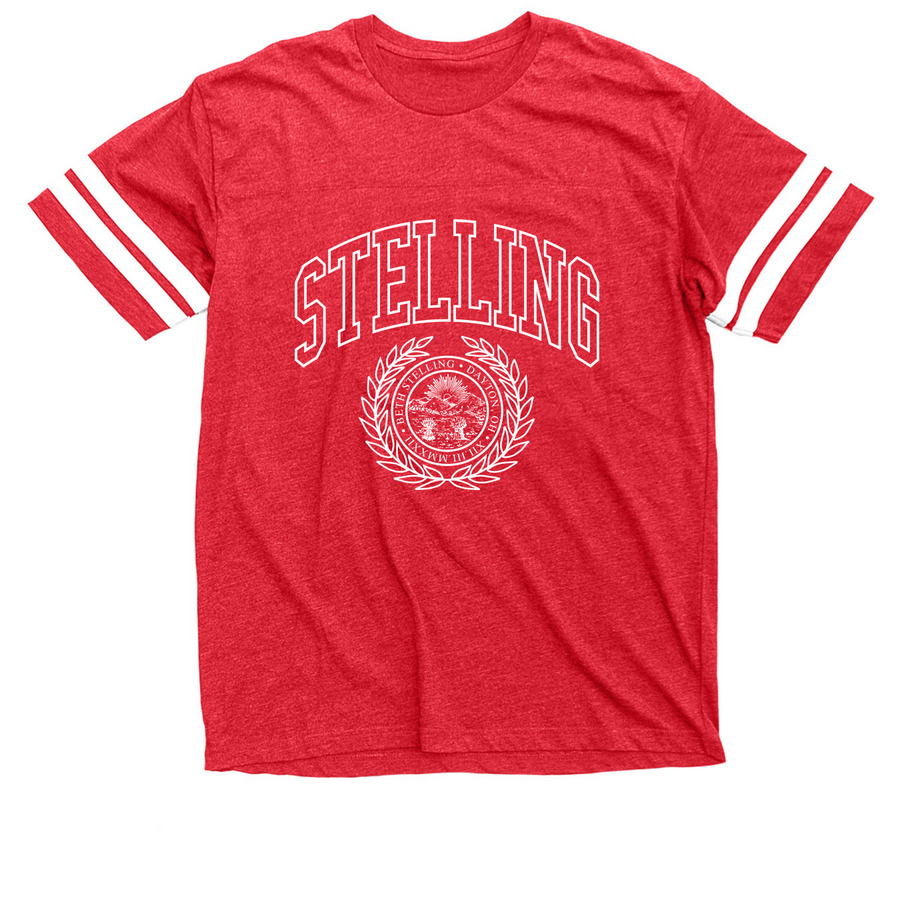 Stelling Emblem in White, a Vintage Red / White Football Jersey Tee