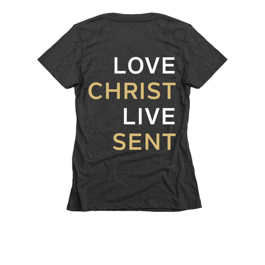 Vertical FBC Logo, a Charcoal Women's Slim Fit Tee (back-view)