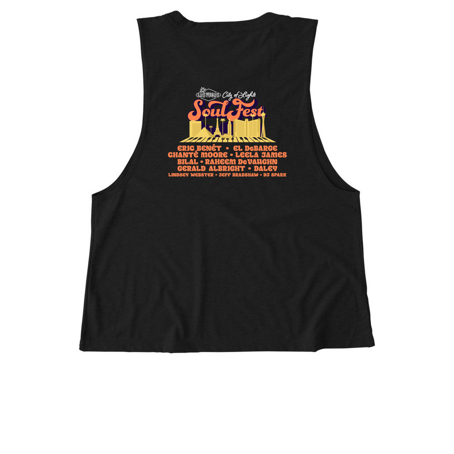 Soul Fest Women's Tank, a Deep Black Allmade Eco Triblend Women?s Muscle Tank (back-view)