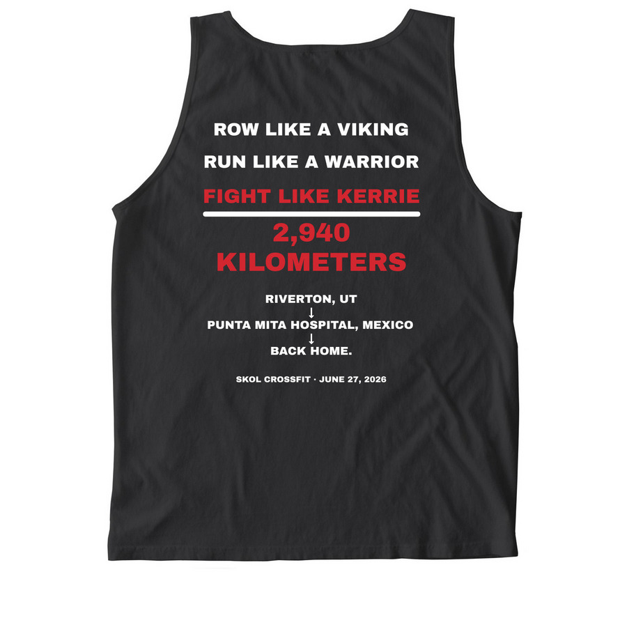 Kilometers for Kerrie, a Black Comfort Colors Tank Top (back-view)