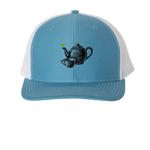 Tea Festival Trucker Hat&nbsp;, a Columbia Blue/ White Printed Snapback Trucker Cap