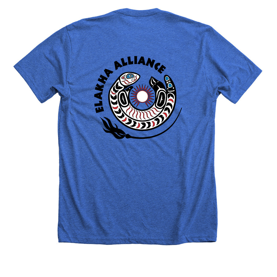 Elakha Alliance T-Shirts, a Heather True Royal Premium Unisex Tee (back-view)