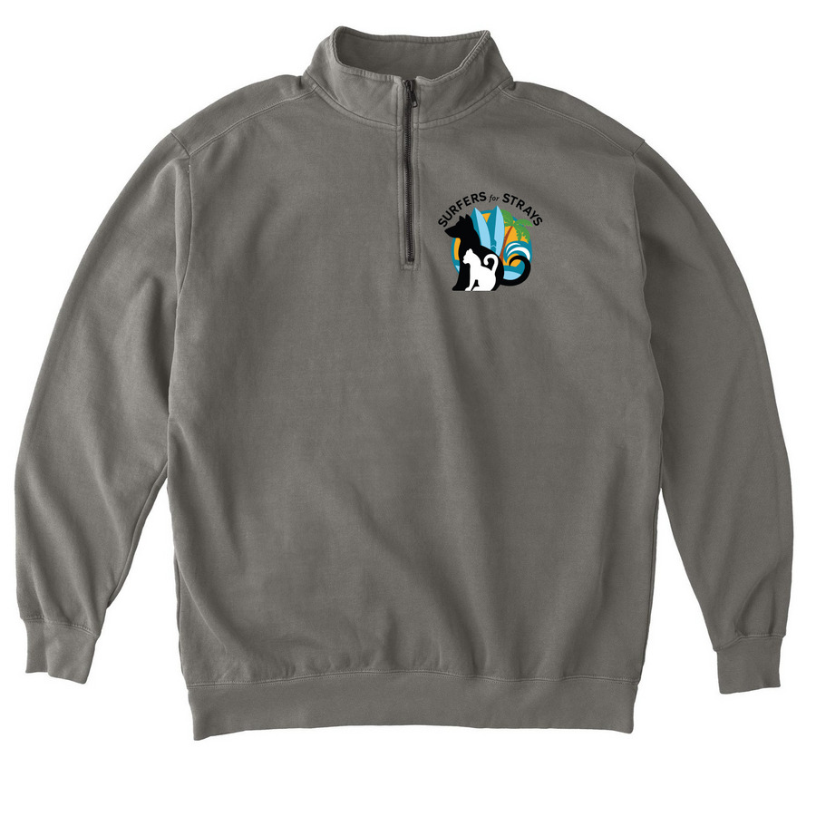 Surfers for Strays: Cozy for a Cause, a Grey Comfort Colors Quarter Zip Pullover