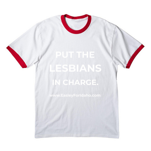 Put the Lesbians In Charge, a White/ Red Cotton Ringer Tee