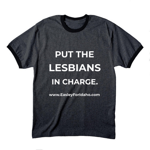 Put the Lesbians In Charge, a Dark Heather Grey/ Jet Black Cotton Ringer Tee